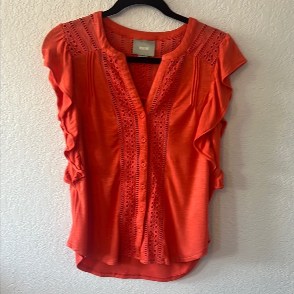 Kailana Orange Flutter sleeve top.  Maeve for Anthropologie